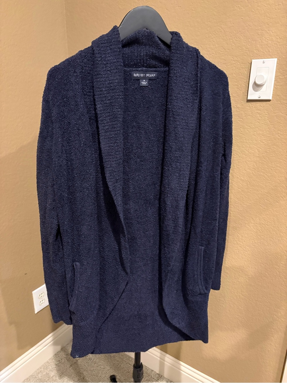 Barefoot Dreams Navy Plush Open-Front Shawl Collar Cardigan